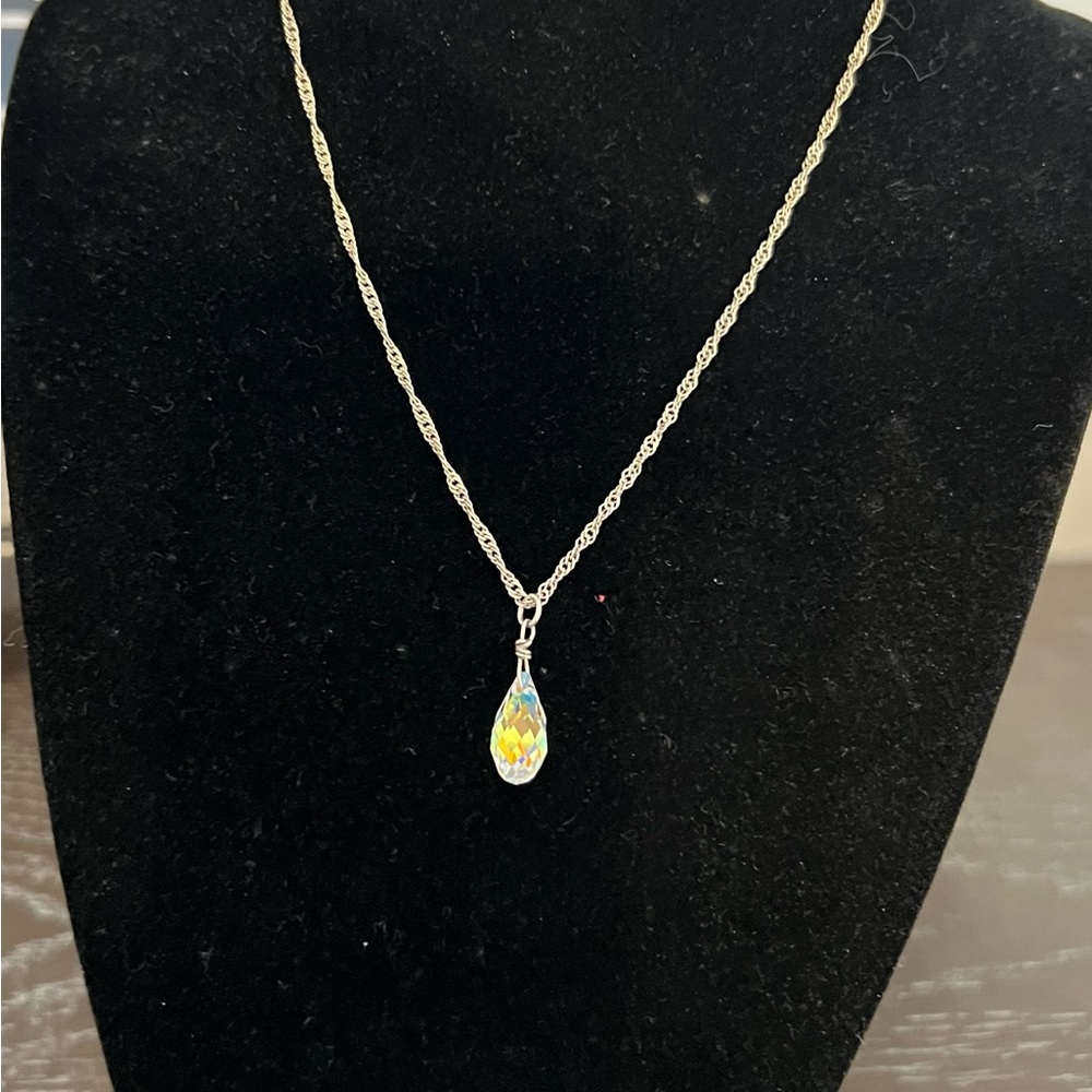 Long Pendant Swivel Swarovski Crystal Sterling Silver .925 India Stamped Chain